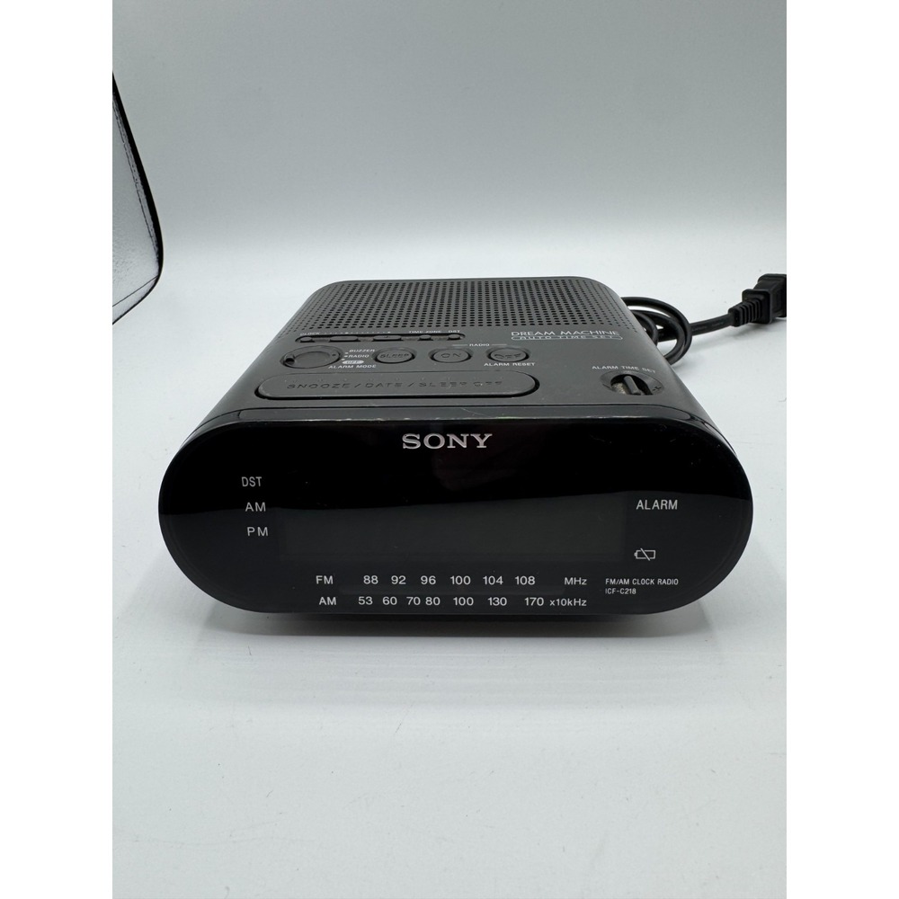 Sony Dream Machine ICF-C218 Clock Radio AM FM Black Auto Time Set Tested Works